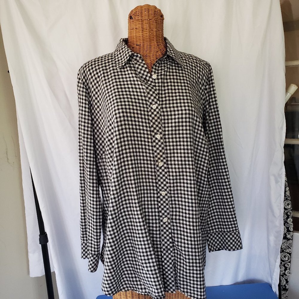 Talbots 1X Black and White Gingham Button Down Shirt